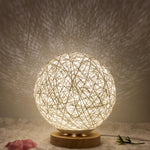 LED Table Lamp with Twine Weaving and Solid Wood Base – USB Charged