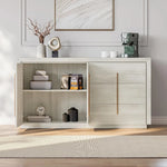 Modern White Sand Sideboard Buffet Cabinet with 3 Drawers and 2 Fluted Doors - 64.5