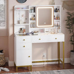 Modern Makeup Vanity with 3-Color LED Lights, Built-In Charging Station, and Multi-Storage Design