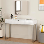 Modern White Vanity Desk with Wave Carved Drawers, Gold or Silver Legs, and Glossy Finish