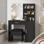 Elegant Black Makeup Vanity with Lighted Mirror, Storage Cabinet, and Desk Drawer – Perfect for Bedroom 