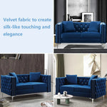  Velvet Tufted Loveseat with Jeweled Buttons & Square Arms