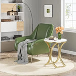 Contemporary Round Marble Side Table with Gold Metal C Legs – 19.7” Modern Bedside Coffee Table