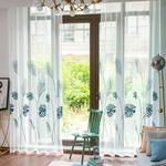 American Style Countryside Dual Color Plant Embroidered Gauze Curtain – White-Blue