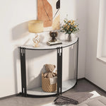 Modern Half Moon Foyer Console Table with White Marble Top & Black Metal Frame – Elegant Narrow Entryway Table