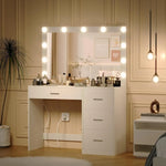 Modern Makeup Vanity Table with 11 LED Lights, Large Mirror, and 4 Drawers - Adjustable Brightness Dressing Table Desk