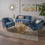 Cobalt Walnut 3-Piece Velvet Living Room Set – Modern Sofa & Club Chairs