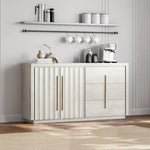 Modern White Sand Sideboard Buffet Cabinet with 3 Drawers and 2 Fluted Doors - 64.5