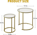 Modern Nesting Coffee Table Set of 2 – Gold Tempered Glass Side Tables with Metal Frame