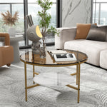 2-Tier Round Glass Coffee Table with Sintered Stone Shelf