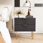 Mid Century Modern Fluted Nightstand - Stylish Bedside Table with Drawers for Bedroom and Living Room