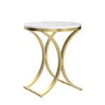 Contemporary Round Marble Side Table with Gold Metal C Legs – 19.7” Modern Bedside Coffee Table