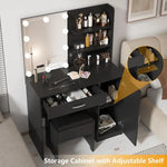 Elegant Black Makeup Vanity with Lighted Mirror, Storage Cabinet, and Desk Drawer – Perfect for Bedroom 