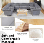 Chesterfield Velvet Sectional Sofa - Large Tufted Couch with Rolled Armrests and Nailhead Design