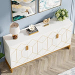 Tribesigns Modern White Storage Cabinet with Gold Metal Frame - Versatile Sideboard Buffet Coffee Bar with Adjustable Shelves