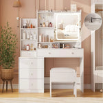 Elegant Vanity Makeup Desk with 6 Drawers, LED Mirror, & Stool