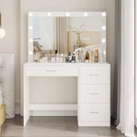 Modern Makeup Vanity Table with 11 LED Lights, Large Mirror, and 4 Drawers - Adjustable Brightness Dressing Table Desk