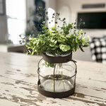 Rustic Glass Lantern Vase with Faux Greenery and Lights