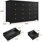 10-Drawer Modern Dresser with Black and Gold Accents – Spacious Wood Storage Cabinet