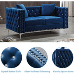  Velvet Tufted Loveseat with Jeweled Buttons & Square Arms