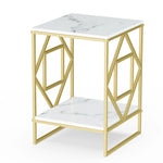 Luxury Minimalist Square Marble Coffee Table with Gold Frame – 2-Tier Side Table for Living Room, Office, and Bedroom