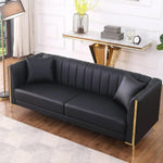 Modern 3-Seater Sofa with Memory Foam, Throw Pillows, and Gold Metal Legs 