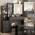 Elegant Vanity Makeup Desk with 6 Drawers, LED Mirror, & Stool