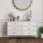 Modern 6-Drawer Wood Dresser with Gold Handles – Elegant Storage Organizer