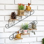 Retro Staircase Wall-Mounted Plant and Flower Shelf – Antique Wooden Decorative Frame