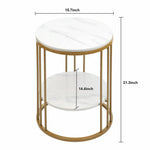 2-Tier White Marble Side Table – Round Coffee Table with Gold Frame, Jewelry Storage