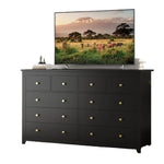 10-Drawer Modern Dresser with Black and Gold Accents – Spacious Wood Storage Cabinet