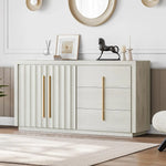 Modern White Sand Sideboard Buffet Cabinet with 3 Drawers and 2 Fluted Doors - 64.5