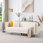 Modern 3-Seater Sofa with Memory Foam, Throw Pillows, and Gold Metal Legs 