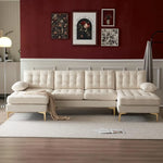 Creamy-White U-Shaped Convertible Sectional Sofa with Double Chaises & Storage