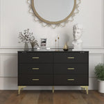 Modern 6-Drawer Wood Dresser with Gold Handles – Elegant Storage Organizer