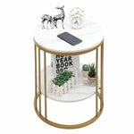 2-Tier White Marble Side Table – Round Coffee Table with Gold Frame, Jewelry Storage