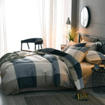 Bedding Cotton Grid Plaid Duvet Cover Set, 3 Piece Duvet Comforter Luxury Zipper Closure Collection, Bed Sheet