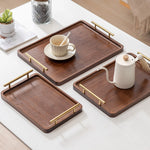 Natural Wooden Rectangular Serving Tray with Metal Handles - Elegant Fruit & Snack Plate, Versatile Storage Tray