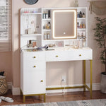 Modern Makeup Vanity with 3-Color LED Lights, Built-In Charging Station, and Multi-Storage Design