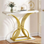 Elegant Gold Console Table – Faux Marble Top with Geometric Base for Modern Living Spaces