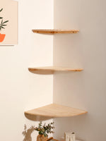 Wall-Mounted Round Floating Corner Shelf - Solid Pine Wood