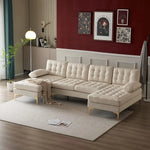 Creamy-White U-Shaped Convertible Sectional Sofa with Double Chaises & Storage