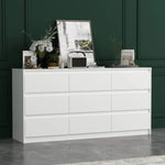 Modern White 9-Drawer Dresser, Long Wooden Storage Chest with Handle-Free Drawers