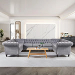 Chesterfield Velvet Sectional Sofa - Large Tufted Couch with Rolled Armrests and Nailhead Design