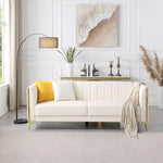 Modern 3-Seater Sofa with Memory Foam, Throw Pillows, and Gold Metal Legs 