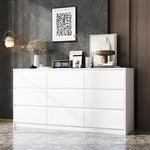 Modern White 9-Drawer Dresser, Long Wooden Storage Chest with Handle-Free Drawers