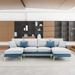 Azure Embrace U-Shaped Sectional Sofa with Chaise Lounges & Gold Accents