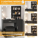 Elegant Black Makeup Vanity with Lighted Mirror, Storage Cabinet, and Desk Drawer – Perfect for Bedroom 