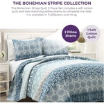 Bohemian Stripe Reversible Quilt Set - 3 Piece Cotton Bedding with Bold Patterns & Geometric Design