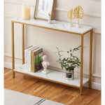 Modern Console Table with Faux Marble Top – Double Layered Design, Golden or Black Frame